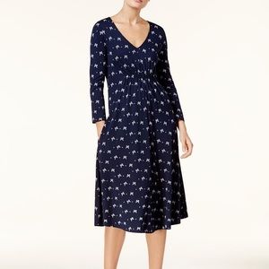 NWT WEEKEND MAX MARA Navy Blue Bow-Print Jersey Midi Dress Size Large